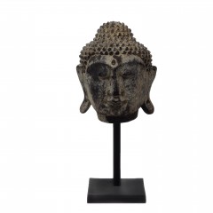 BUDDHA HEAD ON STAND ANTIQUE FINISH WOOD       - DECOR ITEMS